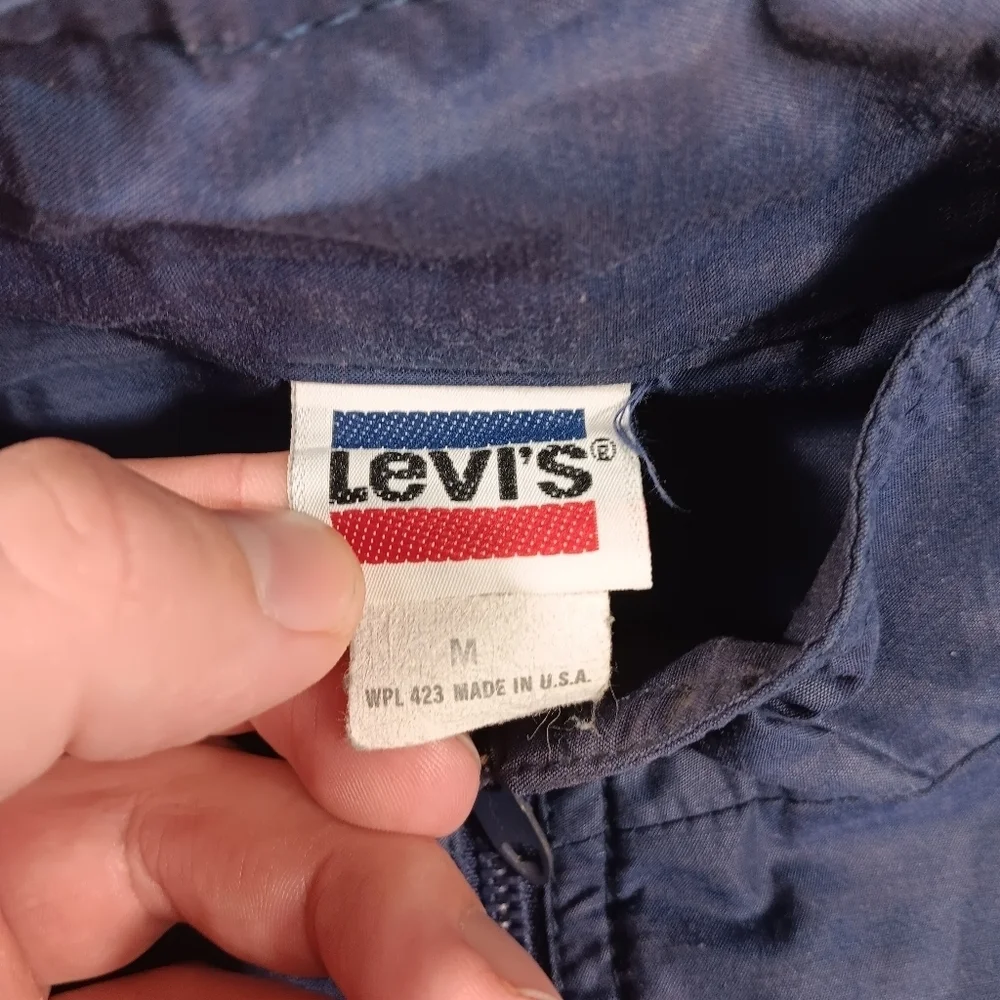 Vintage 80s Levi's Jacket Mens Medium Blue Windbreaker Full Zip Security